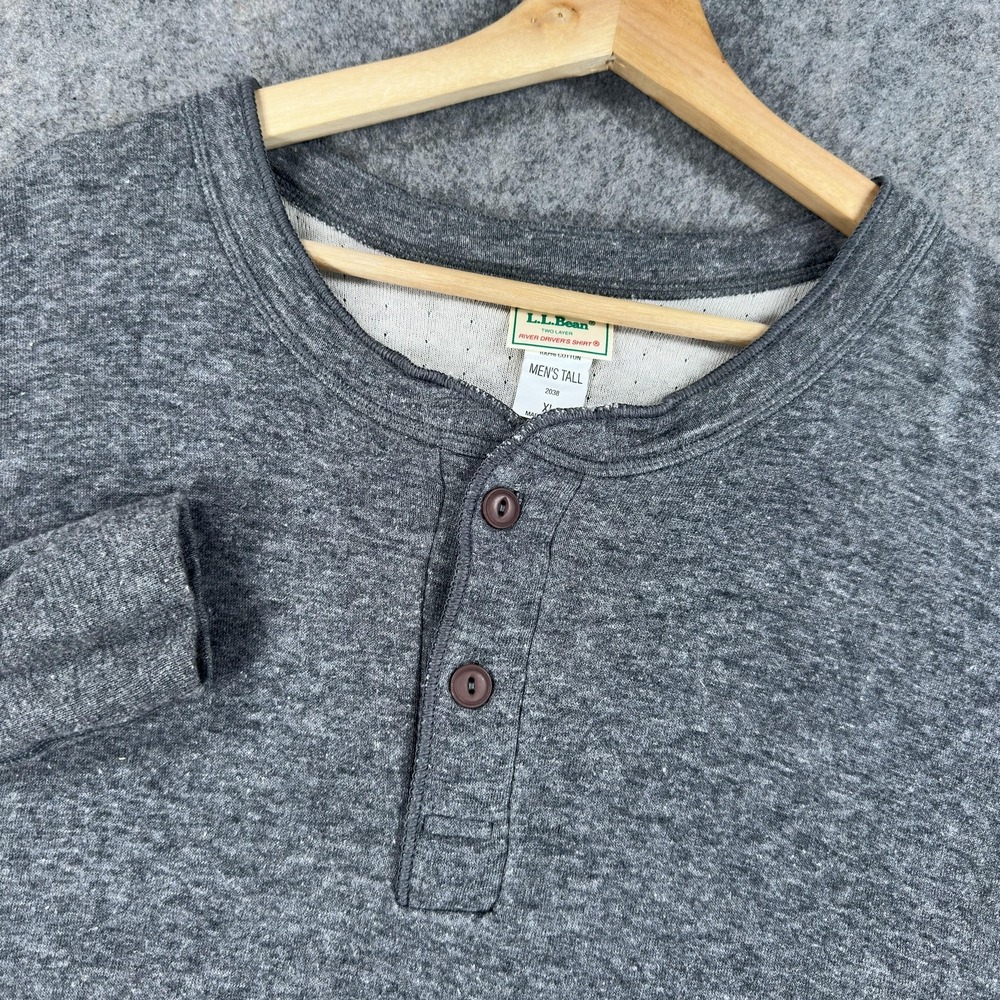 Vintage LL Bean Henley Shirt Mens XLT Gray River‎ Driver Thermal Made USA